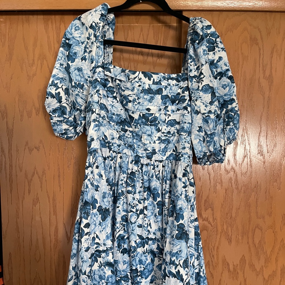 Abercrombie Emerson Poplin Puff Sleeve Midi Dress